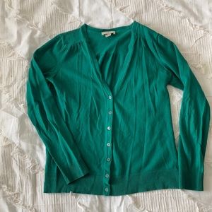 LOFT Emerald Green V-Neck Cotton Cardigan